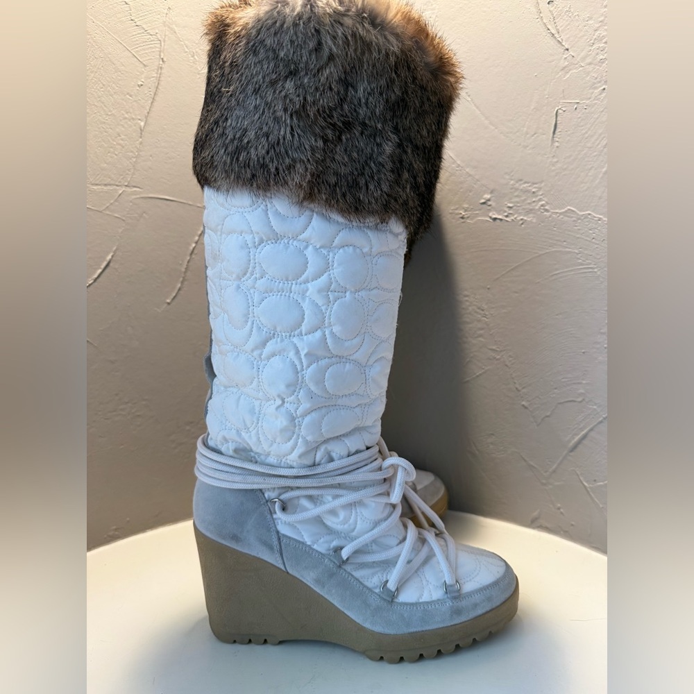 Coach Sofie Genuine Rabbit Fur Knee High Snow Boots